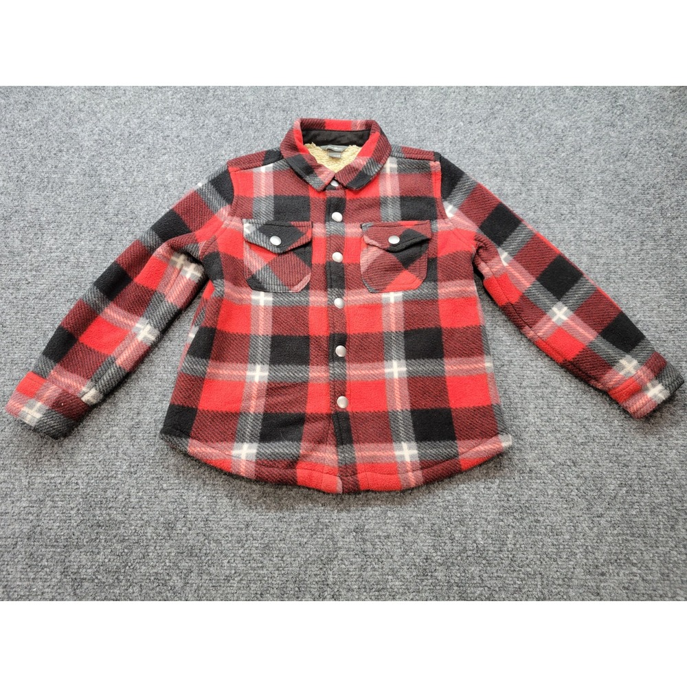 Eddie Bauer Kids Red Black Buffalo Plaid Fleece Sherpa Lined Shirt Jacket 4/5